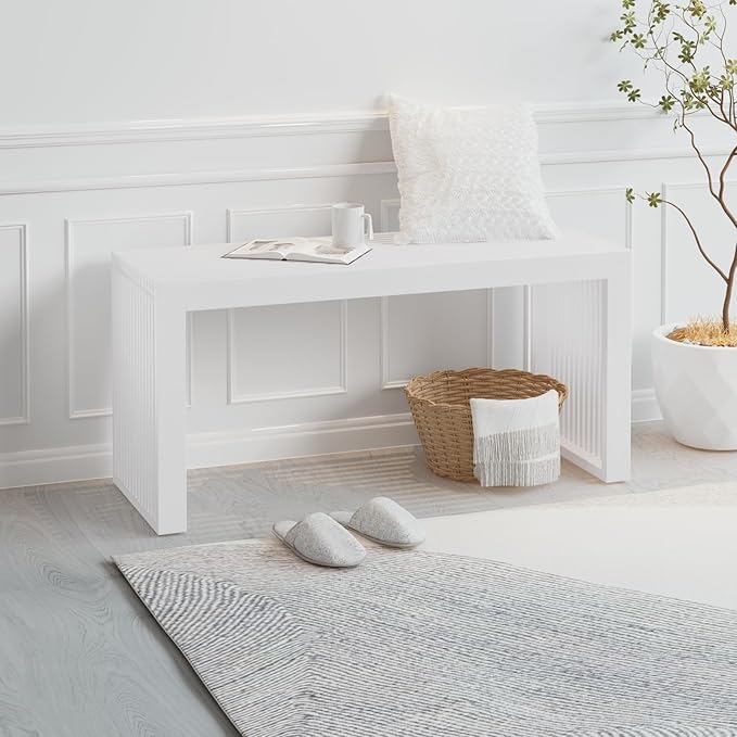 Bamboo Dining Bench, 35 inch Farmhouse Decor Indoor Kitchen Table Bench, Entryway Shoe Rack Bench Solid Bamboo Benches for Living Room, Hallway, Bedroom, Bathroom