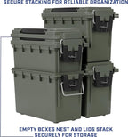 Sheffield 12757 4-Pack Ammo Storage Box, Stackable .30 Cal Field Boxes, Water and Dust Resistant, Lockable Storage Box with Handle, Secures Hunting Gear, Supplies, and Bullets, Made in USA, Green
