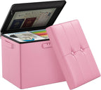 DocSafe Storage Ottoman Foot Rest Stool with Lock ＆ Handles, Fireproof Folding Leather Footstool Bench with Storage Safe for Living Room Bedroom, Home Office, Dorm, 17x13x13in, Pink