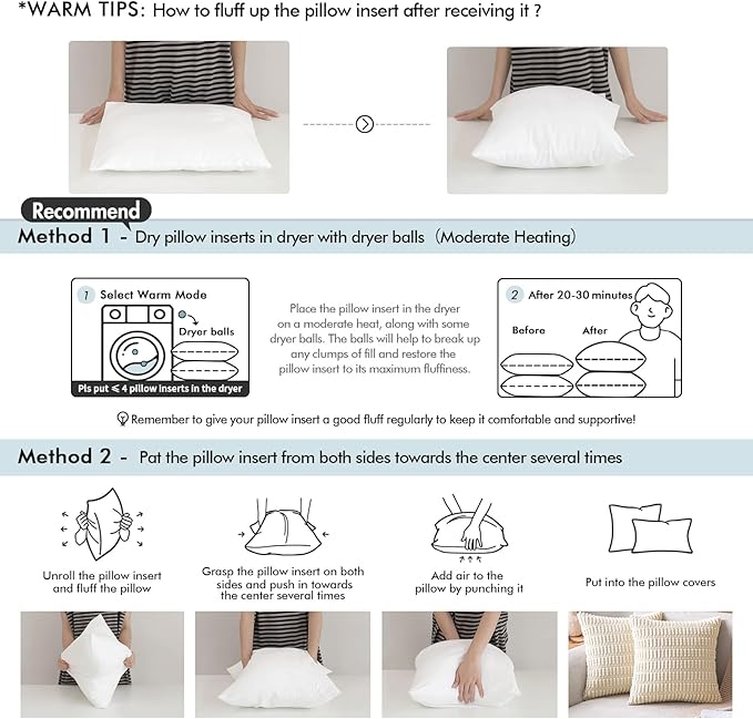 MIULEE 22x22 Inches Pillow Inserts Pack of 2, Decorative Throw Pillow Inserts for Couch