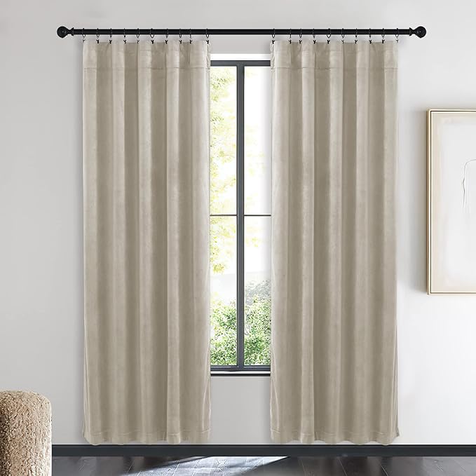 NICETOWN Living Room Camel Velvet Curtains, Sound and Sunlight Reducing Heavy Matt Rod Pocket Drapes/Panels for High Celling Wall (2 Panel Per Pack, 72 inches Long)
