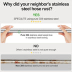 SPECILITE 100ft 304 Stainless Steel Garden Hose Metal, Heavy Duty Water Pipe with Nozzles for Yard, Outdoor - Flexible, Never Kink & Tangle, Puncture Resistant (Sliver)