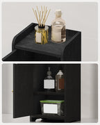 Bathroom Storage Cabinet, Small Corner Floor Cabinet with 2 Doors and Adjustable Shelf, Narrow Toilet Paper Cabinets, Bathroom Organizer for Small Spaces, 7.9" D x 9.8" W x 29.5" H Black
