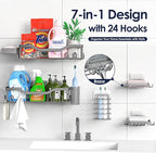NESOMI Shower Caddy Adhesive Shower Organizer 7-Pack, Rustproof Stainless Steel Bathroom Shelves, Large Capacity No-Drill Rack Storage Accessories with Soap Dish Toothbrush Holder Hooks