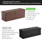 DocSafe Storage Ottoman Bench,Fireproof＆Waterproof Folding Bench with Lock(15”x 43”x15”),Leather Storage Chest with Handles＆2 Extra Boxes,Ottoman Safe for Bedroom,Living Room,Home Office,Brown