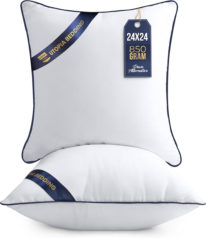 Utopia Bedding Throw Pillow Inserts (Pack of 2, White), 24 x 24 Inches Decorative Indoor Pillows for Sofa, Bed, Couch, Cushion Sham Stuffer