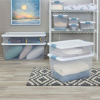 Sterilite 12-Pack Latching Box, Under Bed Storage Bins with Lids, Clear Plastic, 25 Quart - Heavy-Duty Organizing Containers for Closet, Bathroom, and Office