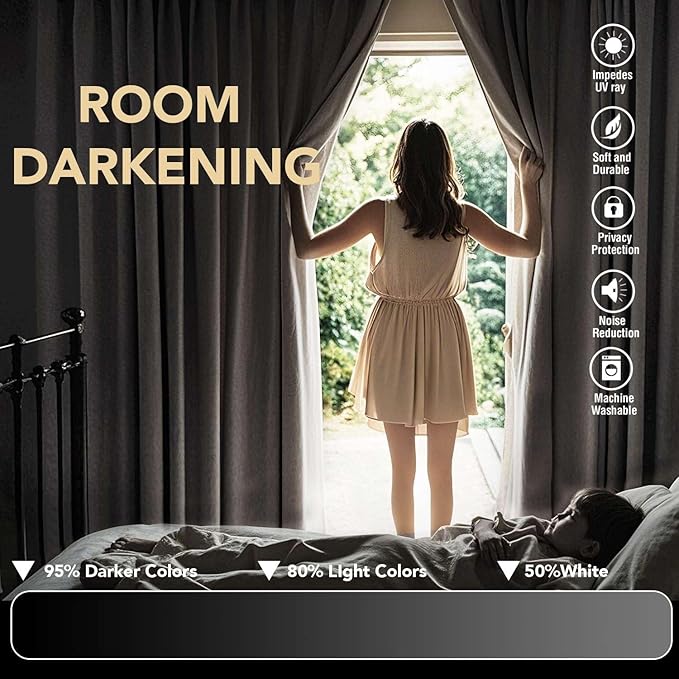 H.VERSAILTEX Room Darkening Curtains for Bedroom Thermal Insulated Living Room Curtains 102 Inch Long Grommet Privacy Protection Window Curtain Panels/Drapes for Nursery, 2 Panels, Ivory