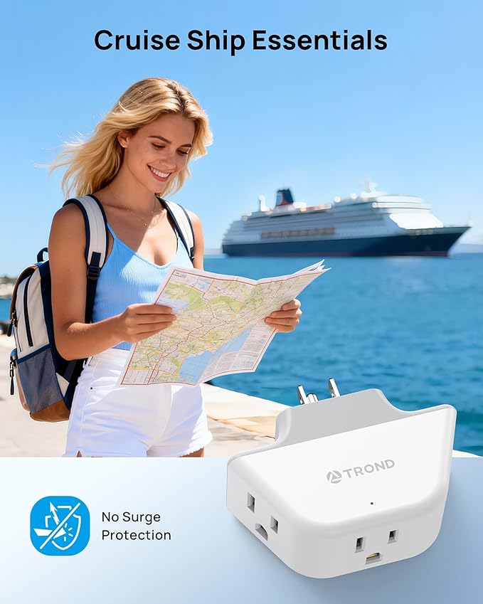 TROND Outlet Extender with 360 Rotating Plug, Outlet Adapter with 3 Grounded Sockets, 3 Way Angled Multi Plug Expander, Cruise Essentials, Easy to Pack for Travel Bathroom Kitchen, White