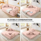 4-in-1 Folding Convertible Sofa Bed, 78 Inch Boneless Couch with Fixed-Shape Frame, Corduroy Loveseat Sleeper with Pull Out Bed, Floor Sofa Modular Futon Couch for Living Room Bedroom Lounge (Pink)