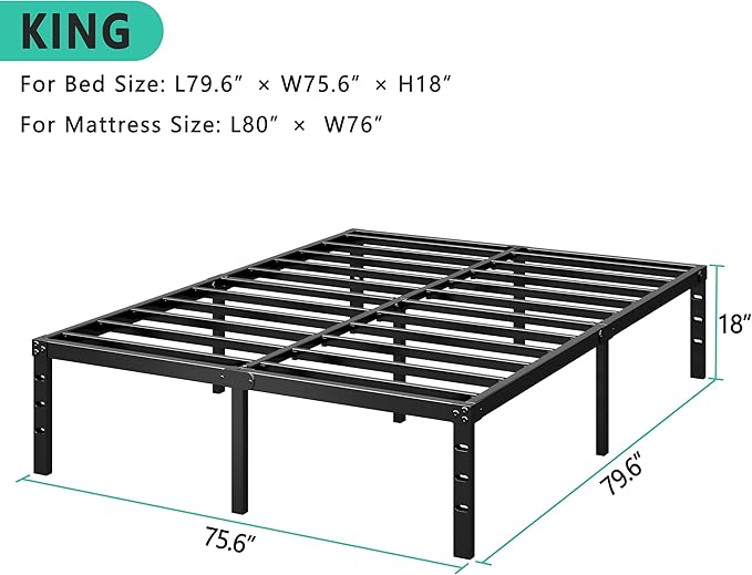 Metal Platform Bed Frame 16 Inch Tall,No Box Spring Needed,King Size Bed with Heavy Duty Strong Support Slats,Easy to Assemble,Black