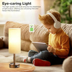 Fenmzee Brown Bedside Table Lamp for Bedroom - 3 Way Dimmable Touch Lamp USB C Charging Ports and AC Outlet, Small Lamp Round Flaxen Fabric Shade for Living Room, Desk, LED Bulb Included