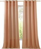 NICETOWN Linen Burnt Orange Curtains 90 inch Length 2 Panels, Grommet Privacy Added Thick Flax Linen Burlap Semi Sheer Light Filtering Window Treatments for Bedroom/Girls Room, W55 x L90