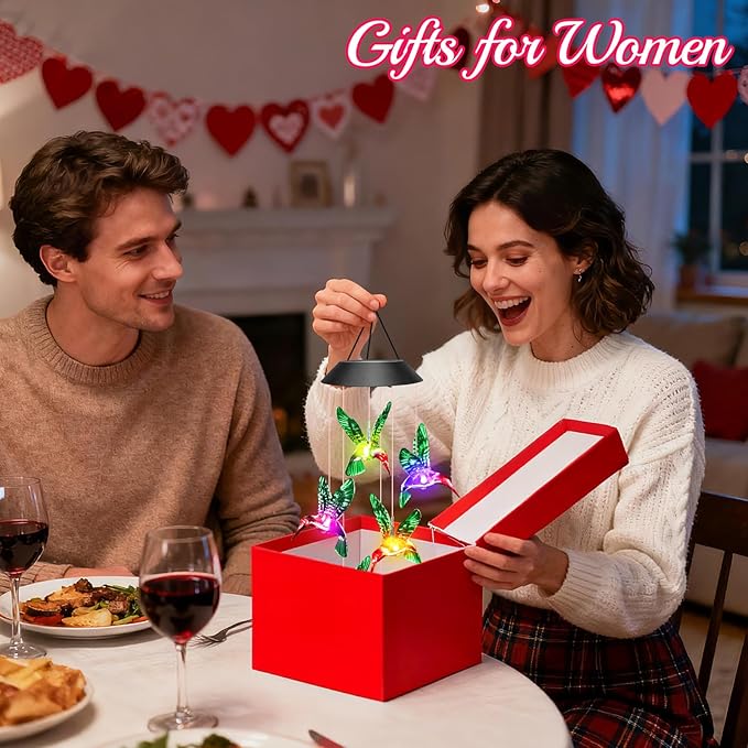 Easter Basket Stuffers Gifts for Her Mom Grandma, Mother Birthday Gardening Hummingbird Gifts for Women, Winzwon Wind Chimes Solar Lights Outdoor Decor for Garden Patio Yard Porch