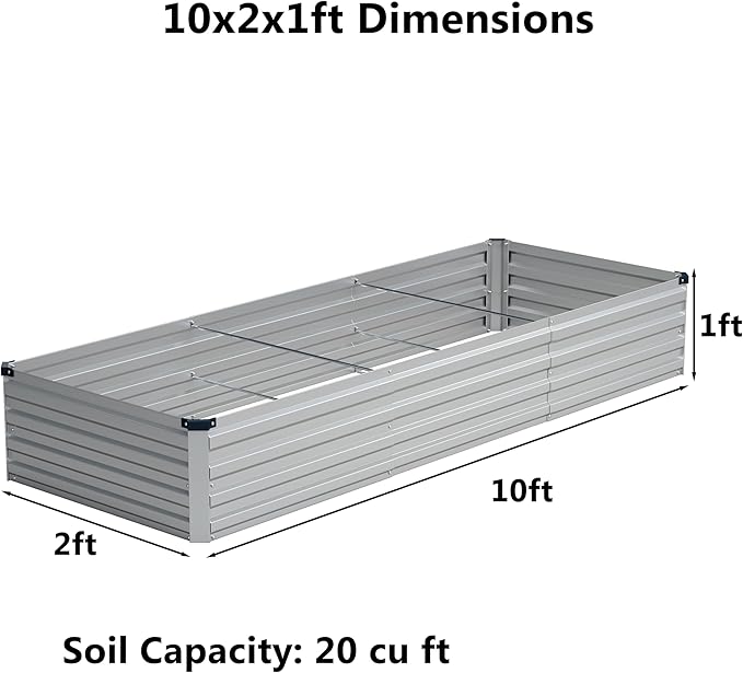 10x2x1 ft(2 Pack) Galvanized Raised Garden Bed,Outdoor Planter Box Metal Patio Kit Planting Bed for Vegetables Flowers and Succulents,Silver