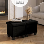 Storage Ottoman Cube with Small Bin, 15-in Square Ottoman with Storage for Living Room and Bedroom, Small Ottomans Foot Rest, Velvet Foot Stools Ottomans Max 330lbs, Black