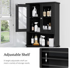 Meilocar Over The Toilet Storage Cabinet for Bathroom, Black Storage Organizer Over Toilet, Space Saver with 2 Tempered Glass Doors, Black