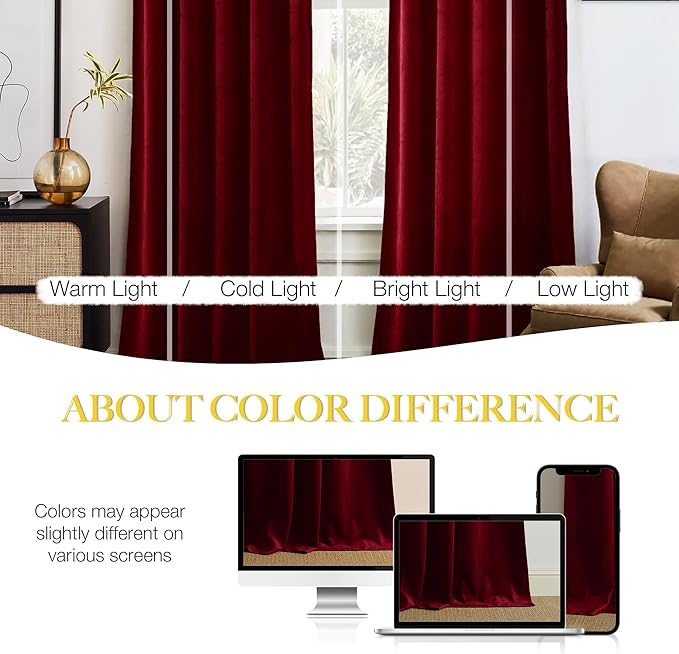 NICETOWN 144 inch Long Red Velvet Curtains and Drapes, Extra Long Elegant Wall Backdrop Drapes for Holiday Season Home Decoration (Set of 2, Rod Pocket Design, 52" Wide)