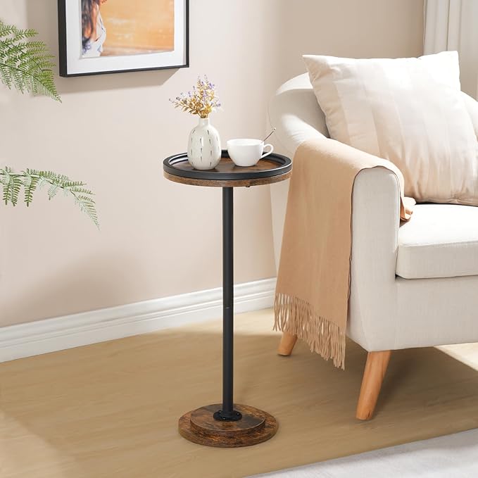 HOOBRO Small Round Side Tables, Set of 2, Drink Tables, Coffee Martini Tables with Pedestal Accent for Small Spaces in Living Room, Bedroom, Sofa Couch, Rustic Brown BF168BZP201