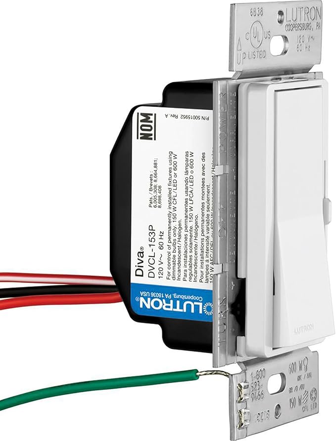 Lutron Diva LED+ Dimmer Switch for Dimmable LED, Halogen and Incandescent Bulbs, 150W/Single-Pole or 3-Way, DVCL-153P-AL, Almond (Pack of 2)
