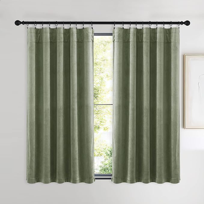 NICETOWN Sage Green Velvet Curtains 54 inches Long 2 Panels for Small Window, Elegant and Sleek Velvet Drapes for Cinema, Hall, Theatre (42-inch Wide)