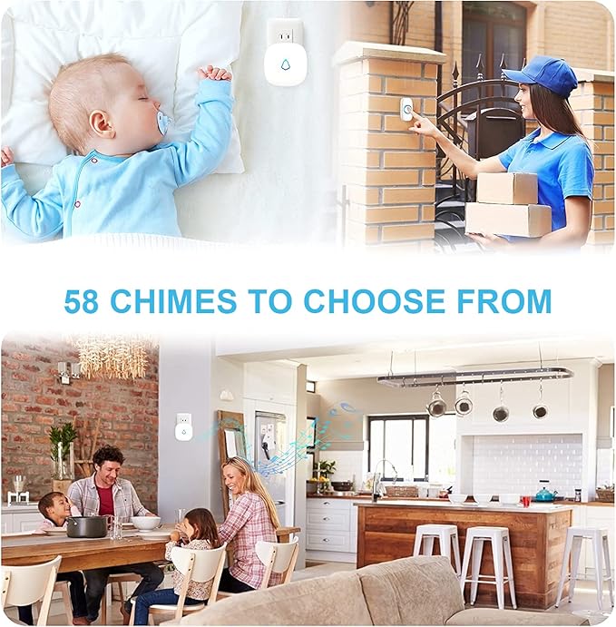 SECRUI Wireless Doorbell, Waterproof Door Bell Ringer Wireless 1000ft Range, 2 Remote Buttons Different Tones, 58 Chimes 5 Volume Levels LED Flash, Door Bells & Chimes for Home/Classroom/Office