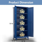 Metal Storage Cabinet,75" Tall Kitchen Pantry Storage Cabinet with Doors and Adjustable Shelves, Blue Metal Pantry Cabinets, Large Cupboard for Kitchen, Dining Living Room, Bathroom, Office