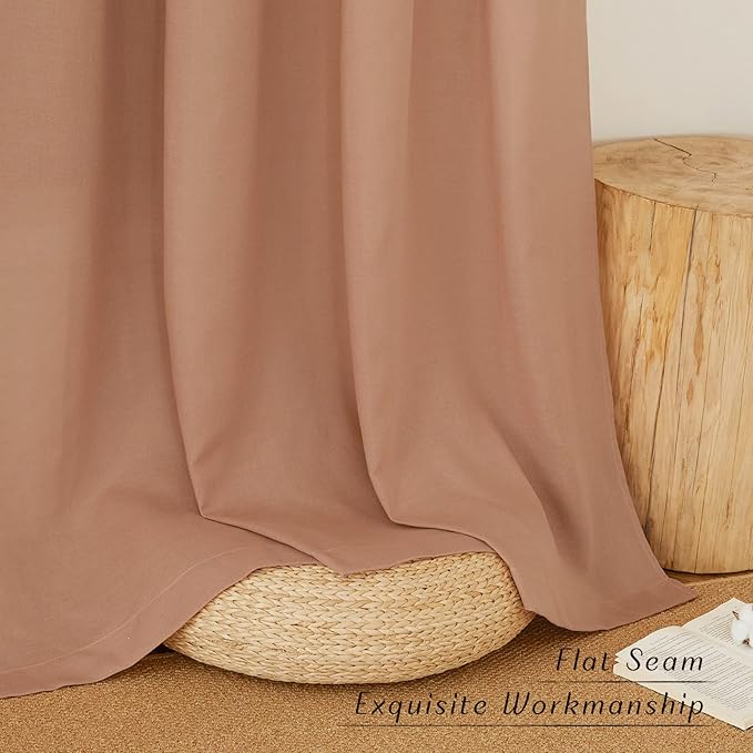 NICETOWN Linen Curtains for Windows 90 inch Long, Grommet Semi Sheer Vertical Drapes Privacy Added with Light Filtering for Doorway/Living Room, Terracotta, W42 x L90, 2 Pieces