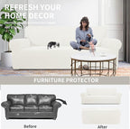 Easy-Going Stretch Oversized Loveseat Slipcover 1-Piece Sofa Cover Furniture Protector Couch Soft with Elastic Bottom for Kids Polyester Spandex Jacquard Fabric Small Checks Cream
