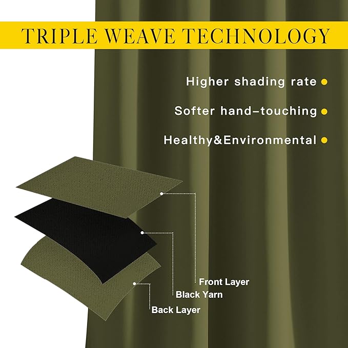 NICETOWN Bedroom Room Darkening Curtains and Drapes - Window Treatment Thermal Insulated Solid Grommet Room Darkening Draperies for Bedroom (Olive, Set of 2, 46 by 54 Inch)