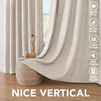 H.VERSAILTEX Linen Blackout Curtains 63 Inches Long, Full Blackout Thermal Insulated Textured Linen Look Curtain Draperies Anti-Rust Grommet with White Liner, 2 Panels, Natural