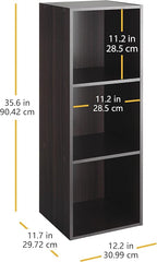 Whitmor 3 Cube Storage Organizer, 3 Tier Stackable MDF Wood Bookcase, Open Storage Display Bookshelf, Storage Cabinet for Living Room, Bedroom, Home, Office, 12.2" L x 11.7" W x 35.6" H, Espresso