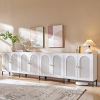 Modern Buffet Cabinet with Storage, 123.5" W Fluted Arched Sideboard Cabinet w/Adjustable Shelves, Wooden Modular Coffee Bar for Dining Room, Kitchen, Living Room, Entryway, White