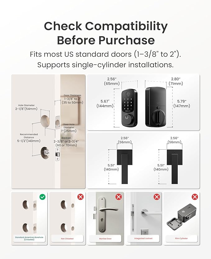DESLOC B200 Fingerprint Smart Lock with 2 Lever Handles, Keyless Entry Front Door Lock Set, Electronic Keypad Deadbolt, App Control, Auto Lock, Long Battery Life, Secure Home Access