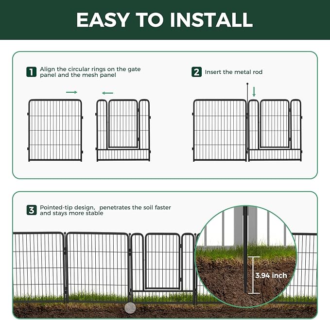 FXW Garden Fence Outdoor for The Yard – 45in(H) x 4.5ft(L) Heavy Duty Metal Animal Barrier for Dog and Rabbit, Decorative Dog Fence, 2 Panels, Black