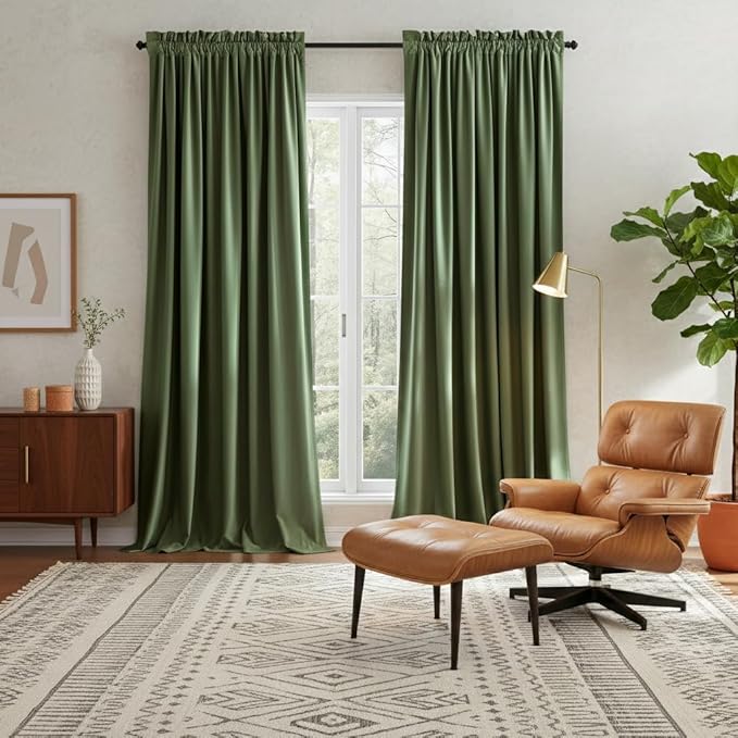 NICETOWN Sage Green Velvet Curtains 102 inches Long 2 Panels, Elegant and Sleek Velvet Drapes for Cinema, Hall, Theatre (52-inch Wide)