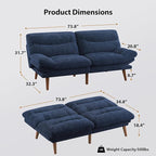 Pipishell Futon Sofa Bed, 66 Inch Corduroy Futon Couch Convertible with Adjustable Backrest and Armrests, Recliner Sleeper Sofa for Small Spaces, Living Room, Office, Guest Room (Blue, 66 Inch)