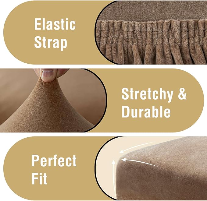 H.VERSAILTEX Velvet Dining Chair Covers Stretch Chair Covers for Dining Room Set of 2 Parson Chair Slipcovers Chair Protectors Covers Dining, Soft Thick Solid Velvet Fabric Washable, Camel