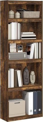 Furinno Jaya Book Shelf, 5-Tier Bookshelf, Bookcase, with Adjustable Shelves, 9.5" x 24.5" x 71.1", for Organization and Storage, for Home Office, Living Room, Amber Oak
