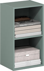 Furinno PASIR Book Shelf, 2-Tier Modern Bookshelf, Open Shelves Bookcase 9 x 12 x 21, Easy Assembly, for Living Room, Bedroom, Home Office, Sage Green