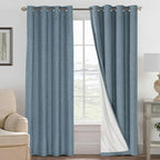 H.VERSAILTEX Linen Blackout Curtains 84 Inches Long 100% Blackout Thermal Insulated Textured Linen Look Curtain Draperies Anti-Rust Grommet, Energy Saving with White Liner, 2 Panels, Stone Blue