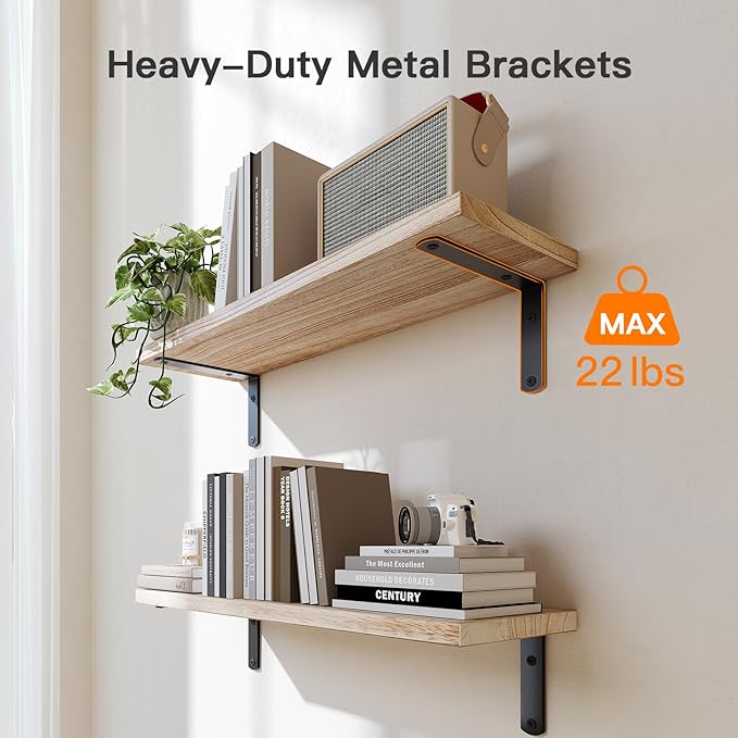 Amada Bathroom Shelves Over Toilet with Storage Basket, Floating Wall Shelf for Home Organization & Wall Decor, Bathroom/Kitchen/Living Room Shelves–Natural Wood