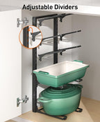 ORDORA 10-Tier Pots and Pans Organizer under Cabinet, Kitchen Cabinet Organizers and Storage, Heavy Duty Pots and Pan Storage Rack Organizer inside Cabinet, Adjustable