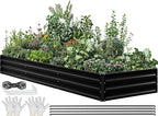 YITAHOME 144x48x12 in Galvanized Raised Garden Bed Kit, Large Metal Planter Box with Gloves, Safety Rubber & Support Rod, Outdoor Flower Bed for Plants Vegetables, Black