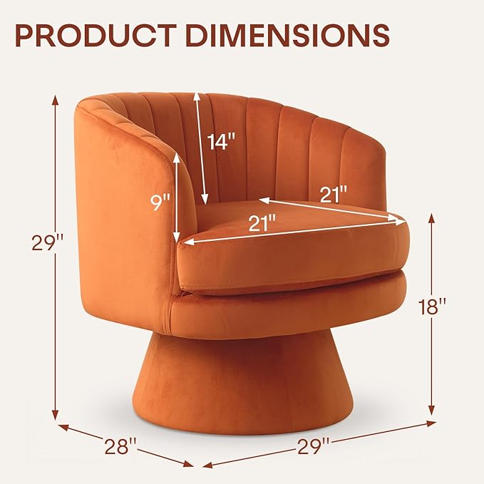 CANMOV Swivel Accent Chair with Armrest Set of 2, Modern 360 Degree Swivel Barrel Chair with Curve Back and Soft Cushion, Comfy Velvet Round Armchair Single Sofa for Living Room, Waiting Room, Orange