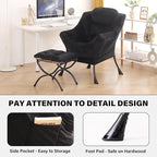 Tiita Lazy Chair with Ottoman, Black Modern Large Accent Chair, Comfy Leisure Sofa Armchair with Ottoman, Reading Chair with Footrest for Bedroom, Living Room, Dorm Rooms, Velvet Black