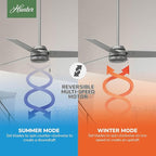 Hunter 52 inch Outdoor or Indoor Ceiling Fan No Light - Silver Ceiling Fan without Light, For Patio, Porch, Garage, or Living Room, Standard Mount, 3 Blades, Pull Chain - Cassius 59262, Matte Silver