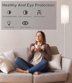 luckystyle LED Floor Lamp for Living Room, Dimmable Standing Lamps with Foot Switch,Remote Custom Color Temperature White Pole Lamp with Lampshade,12W Led Bulb Tall Lamps for Bedroom Office Kid Room