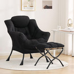 Tiita Lazy Chair with Ottoman, Black Modern Large Accent Chair, Comfy Leisure Sofa Armchair with Ottoman, Reading Chair with Footrest for Bedroom, Living Room, Dorm Rooms, Black