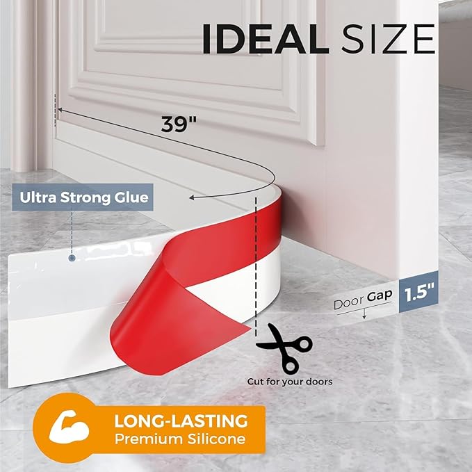 GroTheory 6 Pack Door Draft Stopper, Under Door Sweep for Exterior & Interior Doors, Weather Stripping Door Seal, Garage Window Blocker Noise Cold Air Insulation, Draft Guard White 2" W x 39" L